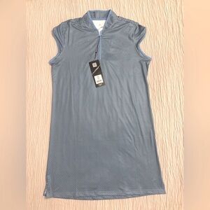 NEW HEAD GOLF -Mock Neck Patterned Blue Sleeveless Polo Dress
